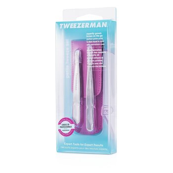 Petite Tweeze Set: Slant Tweezer + Point Tweezer - (With Pink Case)
