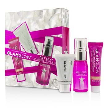 Glamglow On The Go Set: Supermud Clearing Treatment 15g/0.5oz + GlowStarter Mega Illuminating Moisturizer - Nude Glow 15ml/0.5oz + GlowSetter Makeup Setting Spray 28ml/0.95oz