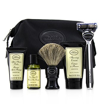 The Four Elements of The Perfect Shave Set with Bag - Unscented: Pre Shave Oil + Shave Crm + A/S Balm + Brush + Razor