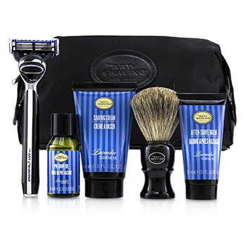 The Four Elements of The Perfect Shave Set with Bag - Lavender: Pre Shave Oil + Shave Crm + A/S Balm + Brush + Razor