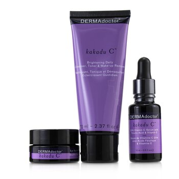 DERMAdoctor Kakadu C Vitamin C Brightening Kit: Daily Cleanser 70ml + 20% Vitamin C Serum 15ml + Eye Souffle 15ml