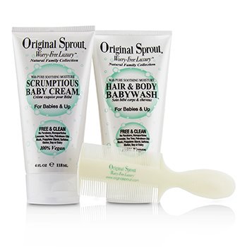 Original Sprout Babys First Bath Kit: 1x Hair & Body Baby Wash 118ml + 1x Scrumptious Baby Cream 118ml + 1x Comb (For Babies & Up)