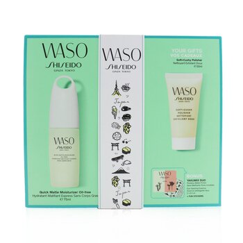 Waso Quick Matte Moisturizer Oil-Free Set: Quick Matte Moisturizer 75ml + Soft+Cushy Polisher 30ml + Eye Opening Essence 0.3ml + Poreless Matte Primer 0.3ml