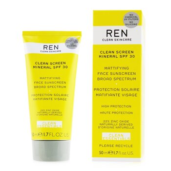 Ren Clean Essentials Clean Sreen Mineral SPF 30 Mattifying Face Sunscreen Broad Spectrum (High Protection)