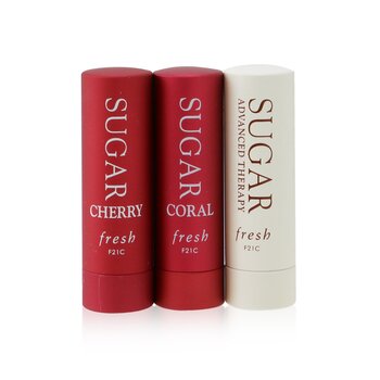 Fresh Sugar Lip Treatment Trio Set: 1x Sugar Lip Treatment Advanced Therapy - 2.2g + 2x Mini Sugar Lip Treatment SPF 15 (#Coral + #Cherry)