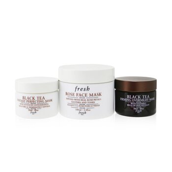 Fresh Face Mask Set: 1x Rose Face Mask - 100ml + 1x Black Tea Firming Overnight Mask - 30ml + 1x Black Tea Instant Perfecting Mask - 30ml
