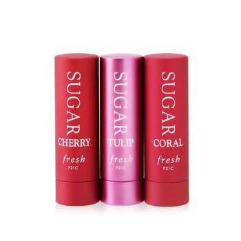 Fresh Blushing Lip Beauties Set: 3x Mini Sugar Lip Treatment SPF 15 2.2g (#Tulip + #Coral + #Cherry)