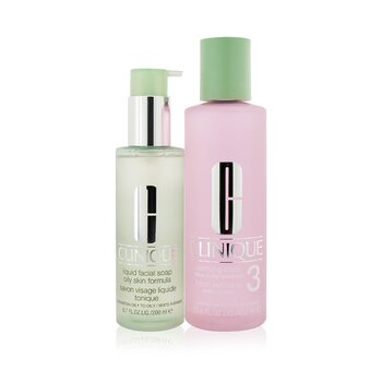 Clinique Cleansing + Exfoliation Set: Clarifying Lotion 3 400ml + Liquid Facial Soap Oily Skin Formula 200ml