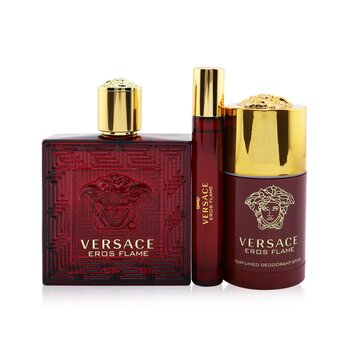 Versace Eros Flame Coffret: Eau De Parfum Spray 100ml + Eau De Parfum Spray 10ml + Deodorant Stick 75ml