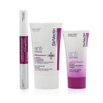 StriVectin Smart Smoothers Full Size Trio Set: Intensive Moisturizing Concentrate 60ml + Instant Wrinkle Blurring Primer 30ml + Lips Plumping & Vertical Line Treatment 2x5ml