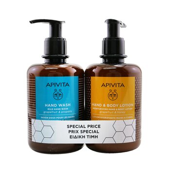 Apivita Gentle Hands Cleansing & Hydrating Set: Mild Hand Wash 300ml+ Moisturizing Hand & Body Lotion 300ml