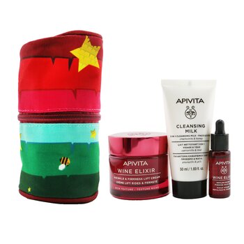 Di-Vine Beauty (Wine Elixir- Rich Texture) Gift Set: Wrinkle Lift Cream 50ml+ Face Oil 10ml+ Cleansing Milk 50ml+ Pouch