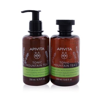 Apivita Uplift Your Mood Toning & Revitalization Set: Tonic Mountain Tea Shower Gel 250ml+ Tonic Mountain Tea Body Milk