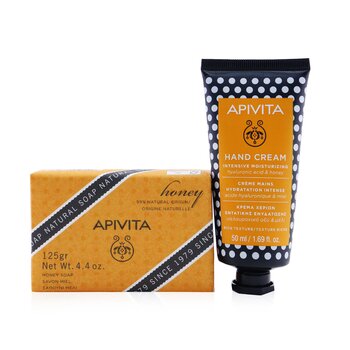 Apivita Bee Protective Honey Set: Hand Cream Hyaluronic Acid & Honey 50ml+ Natural Soap Honey 125g