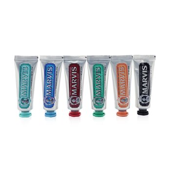 Marvis Flavour Collection: (Amarelli Licorice + Classic Strong Mint + Cinnamon Mint + Ginger Mint Toothpaste + Aquatic Mint Toothpaste + Anise Mint Toothpaste) Travel-Sized Toothpastes