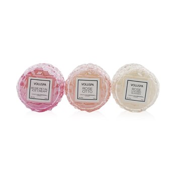 Macaron Candle Coffret: Rose Petal Ice Cream, Rose Otto, Rose Colored Glasses