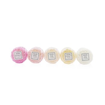 Voluspa Macaron Candle Coffret: Rose Petal Ice Cream, Rose Otto, Rose Colored Glasses, Bergamot Rose, Milk Rose