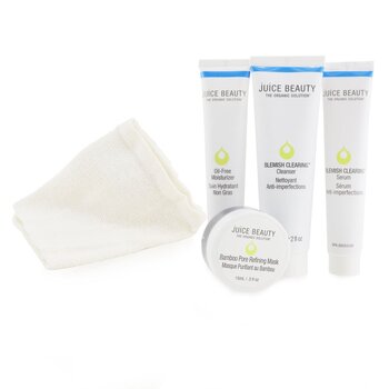 Juice Beauty Blemish Clearing Solutions Kit : Cleanser + Moisturizer + Mask + Washcloth (Unboxed)